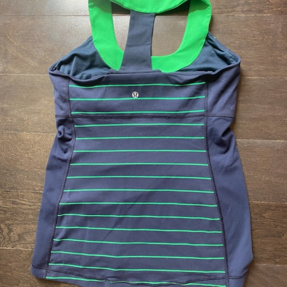 Lululemon Scoop Neck Tank Lion Light Slalom Stripe Inkwell/Green Bean - Picture 2 of 3